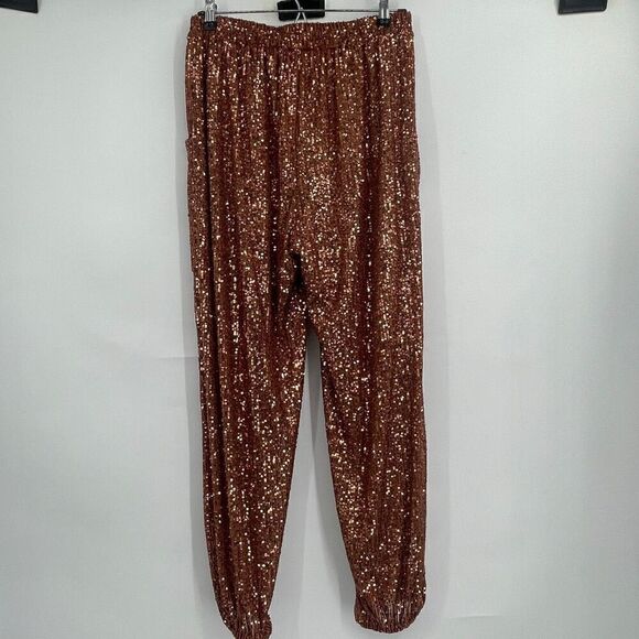 Free People Metallic Bronze Morelia Sequin High Waist Pull-On Jogger Pants Small - Picture 4 of 7